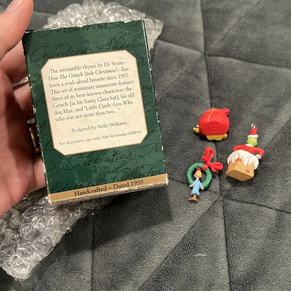 Hallmark MERRY GRINCH-MAS! Dr. Seuss Set of 3 Miniature Ornaments Brand 1999 BOX